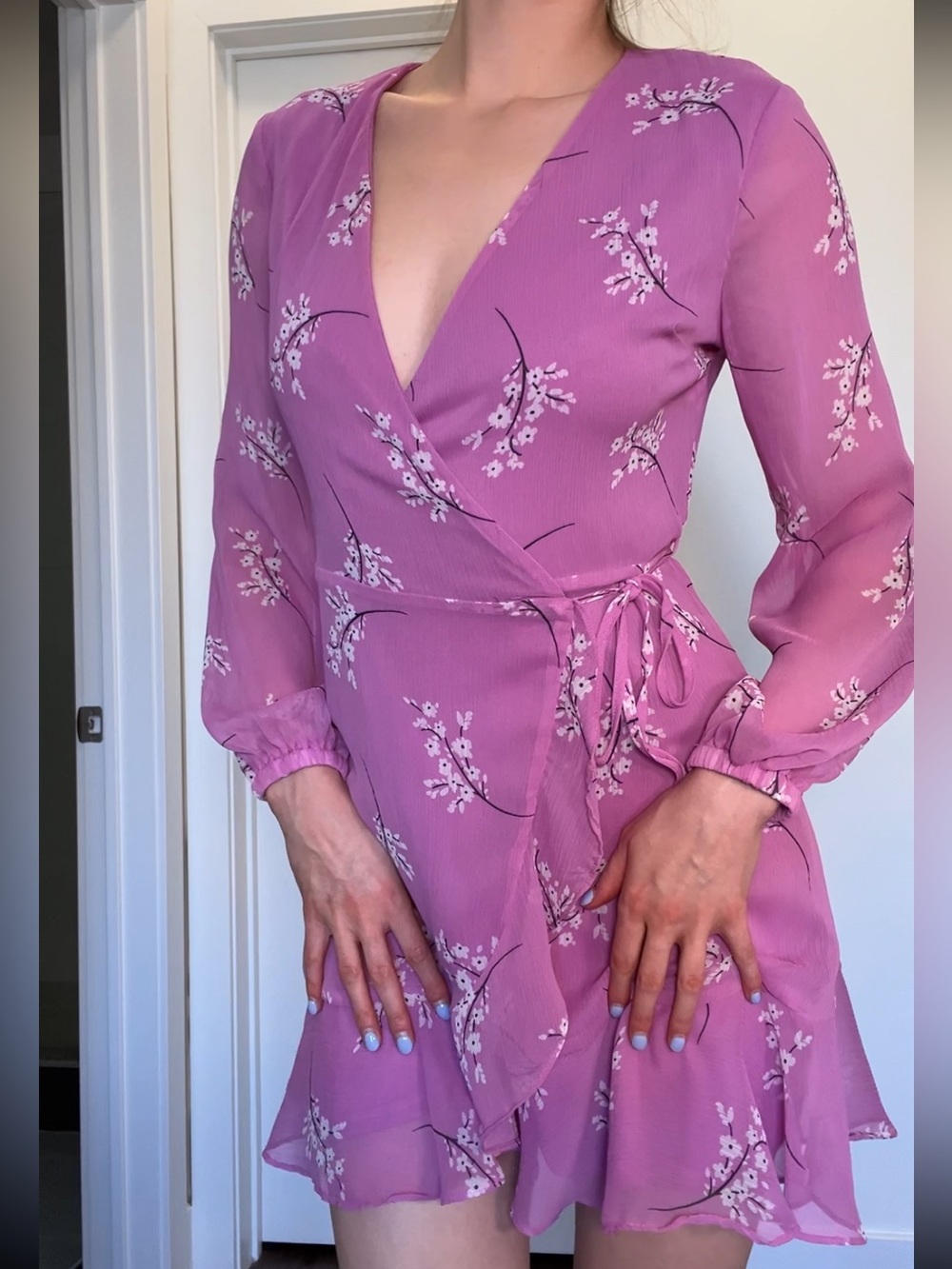 All in Favor Pink/Lilac Floral Wrap Mini Dress